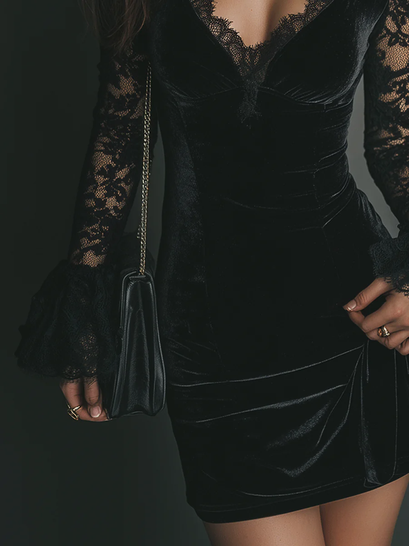 Image of Carol | Women's V-Neck Lace Mini Dress