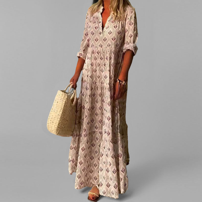 Image of Cassandra | Women's V-Neck Boho Maxi Dress