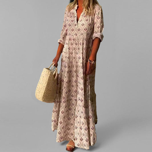 Image of Cassandra | Women's V-Neck Boho Maxi Dress