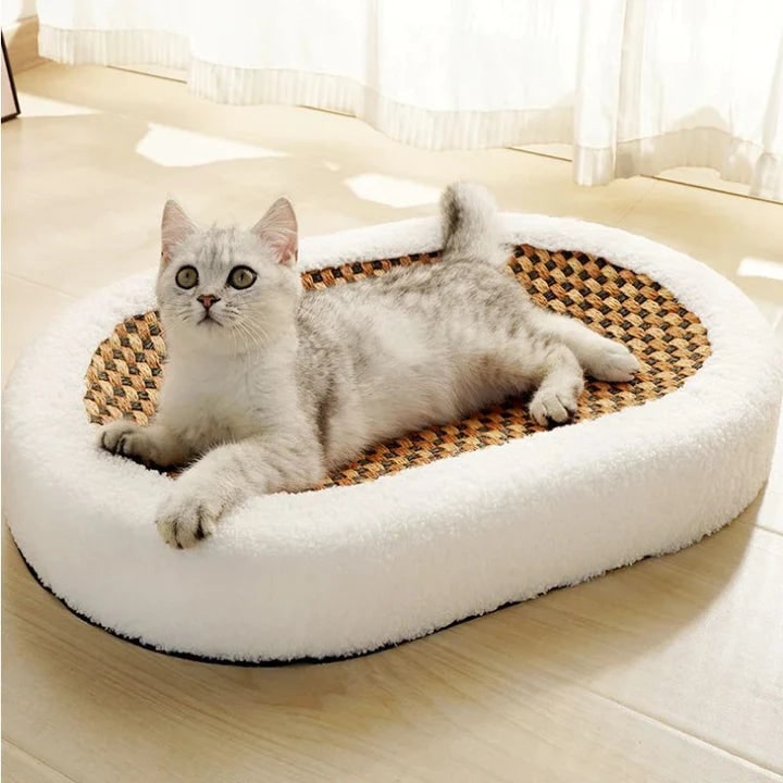 Cat Scratcher Bed and Couch with Plush Fleece Bolster and Woven Mat Cave