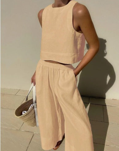 Image of Charlene | Women's Cropped Sleeveless Tank Top and Pants Set