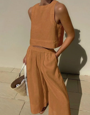 Image of Charlene | Women's Cropped Sleeveless Tank Top and Pants Set