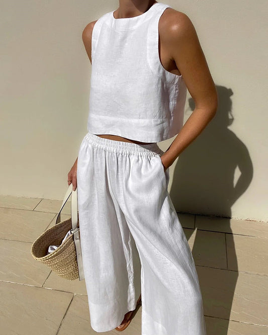 Image of Charlene | Women's Cropped Sleeveless Tank Top and Pants Set