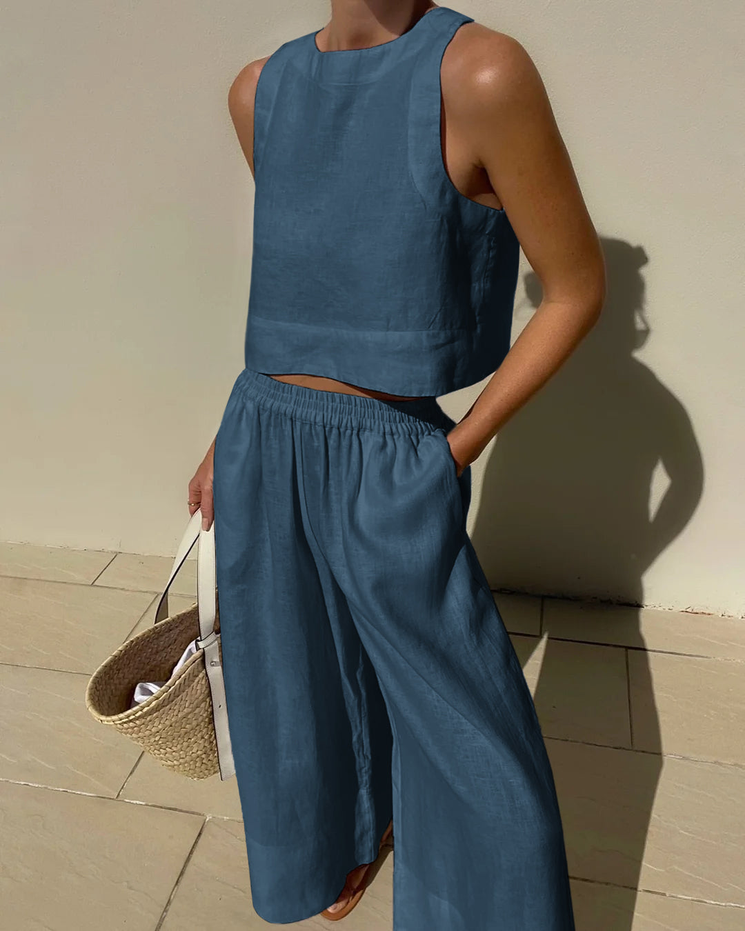 Image of Charlene | Women's Cropped Sleeveless Tank Top and Pants Set