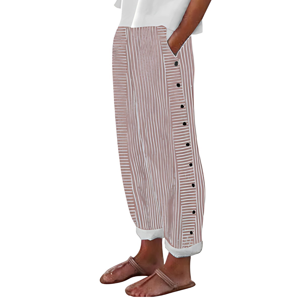 Image of Charlene | Women's High-Waisted Striped Wide Leg Pants