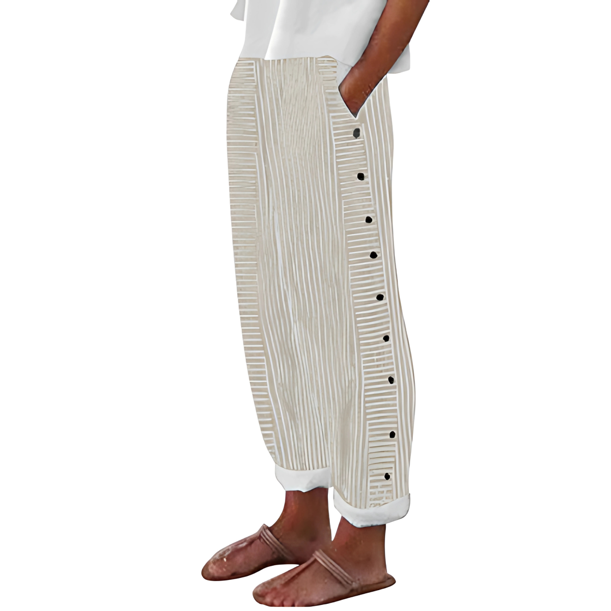 Image of Charlene | Women's High-Waisted Striped Wide Leg Pants