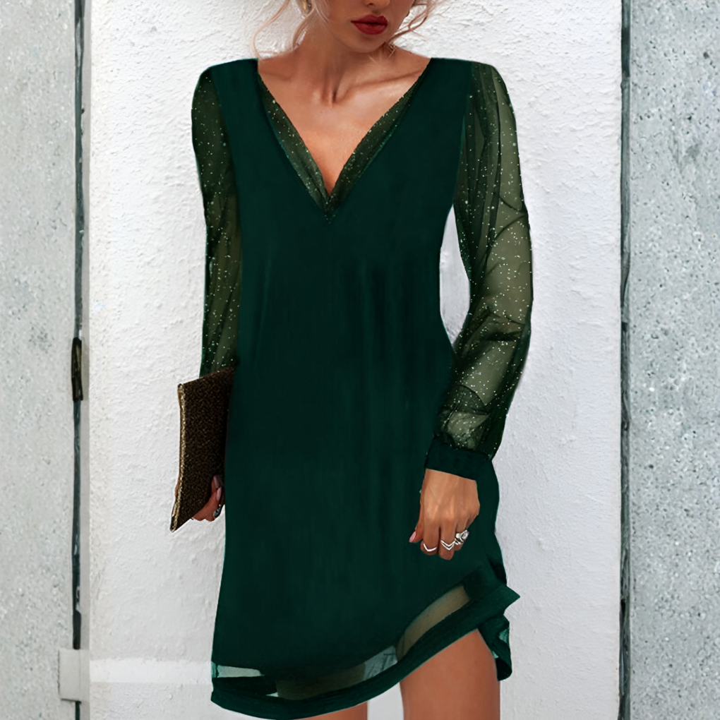Image of Charlene | Women's Long Sleeve V-Neck Mini Dress
