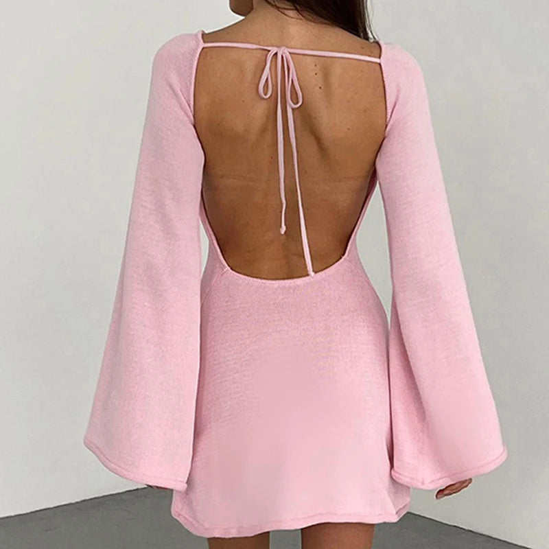 Image of Chelsea | Women's Long Sleeve Backless Mini Dress