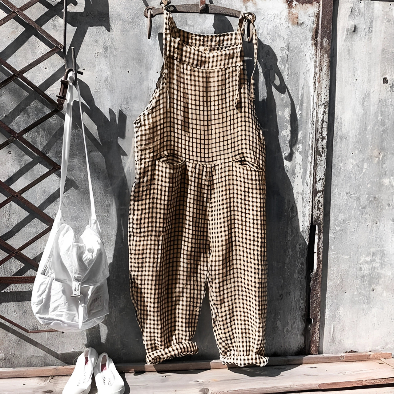 Chic and Style | White Vintage Overalls Unisex Adjustable with Pockets
