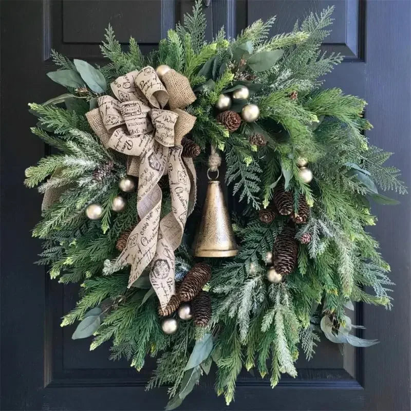 Christmas Door Wreath with Pinecones and Burlap Bow