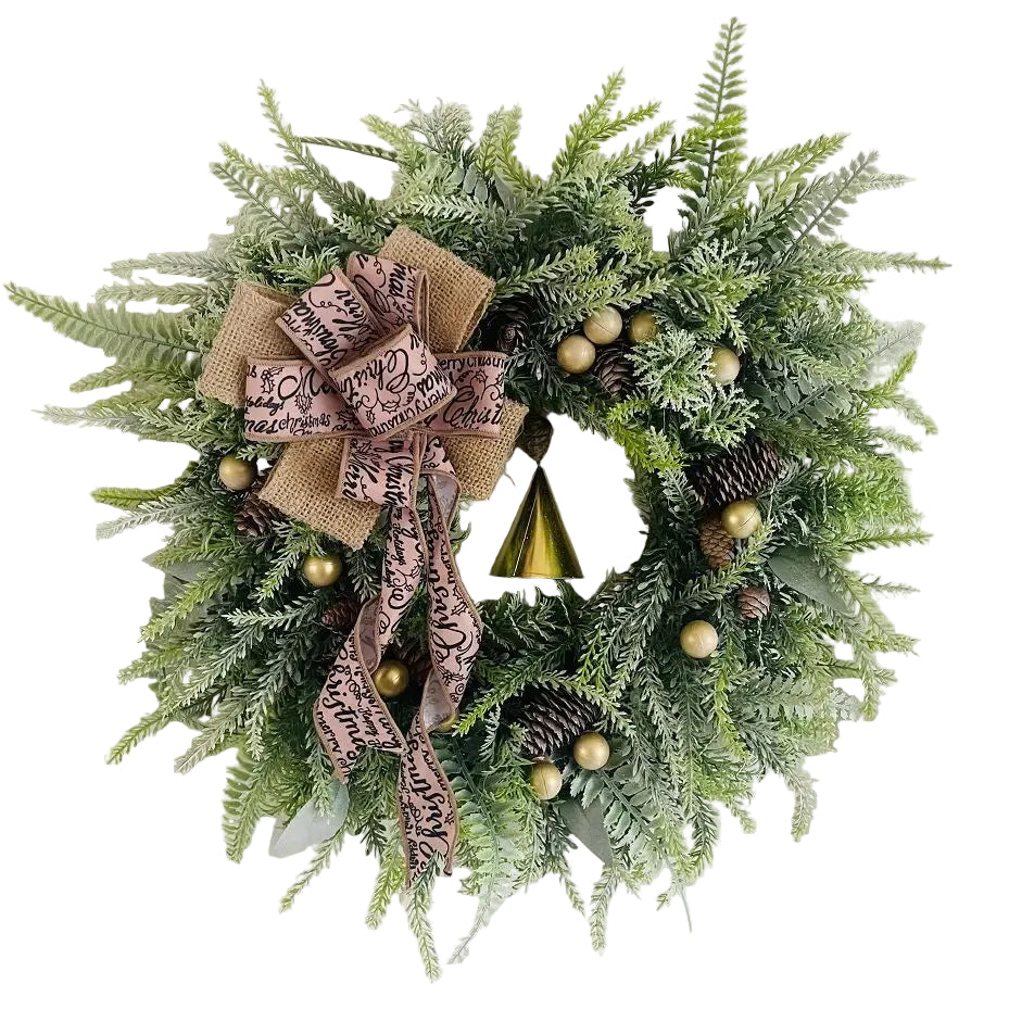 Christmas Door Wreath with Pinecones and Burlap Bow