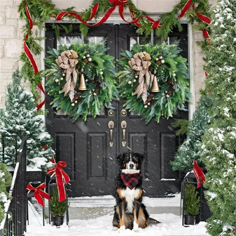 Christmas Door Wreath with Pinecones and Burlap Bow