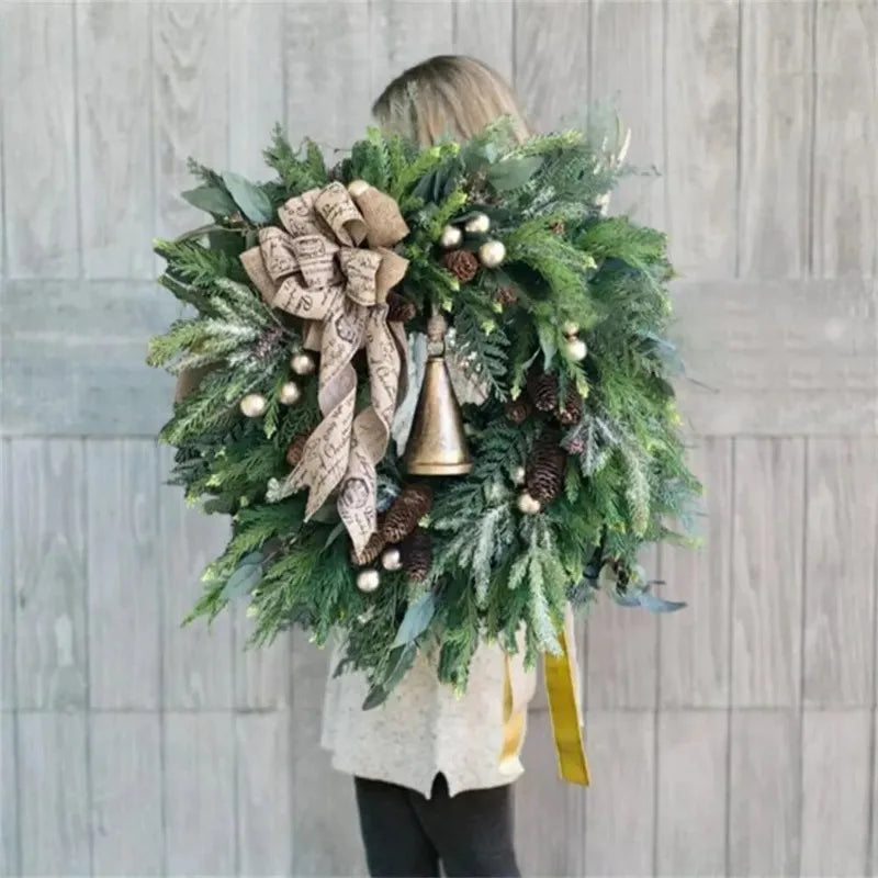 Christmas Door Wreath with Pinecones and Burlap Bow