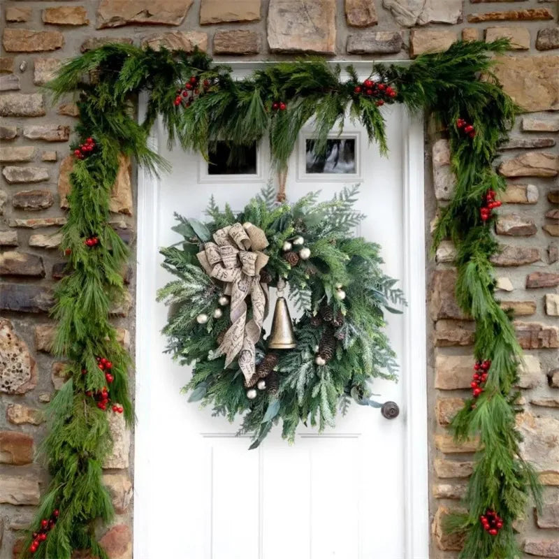 Christmas Door Wreath with Pinecones and Burlap Bow