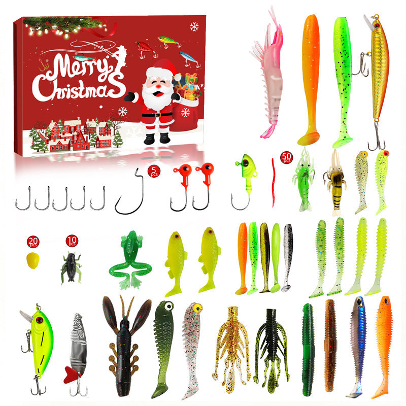 Christmas Fishing Lure Advent Calendar Blind Box Set with Minnow, Popper, and Spoons