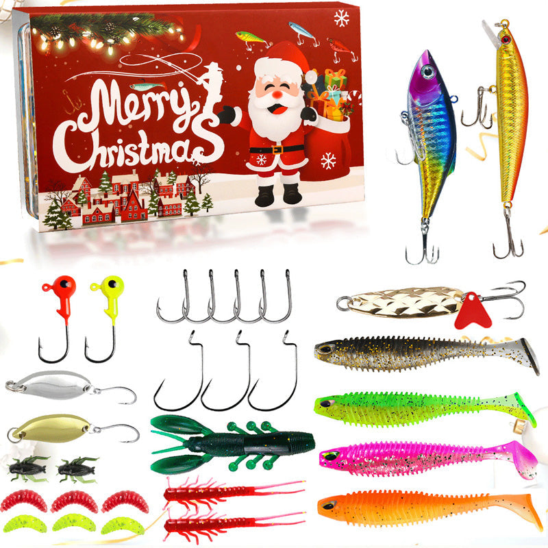 Christmas Fishing Lure Advent Calendar Blind Box Set with Minnow, Popper, and Spoons