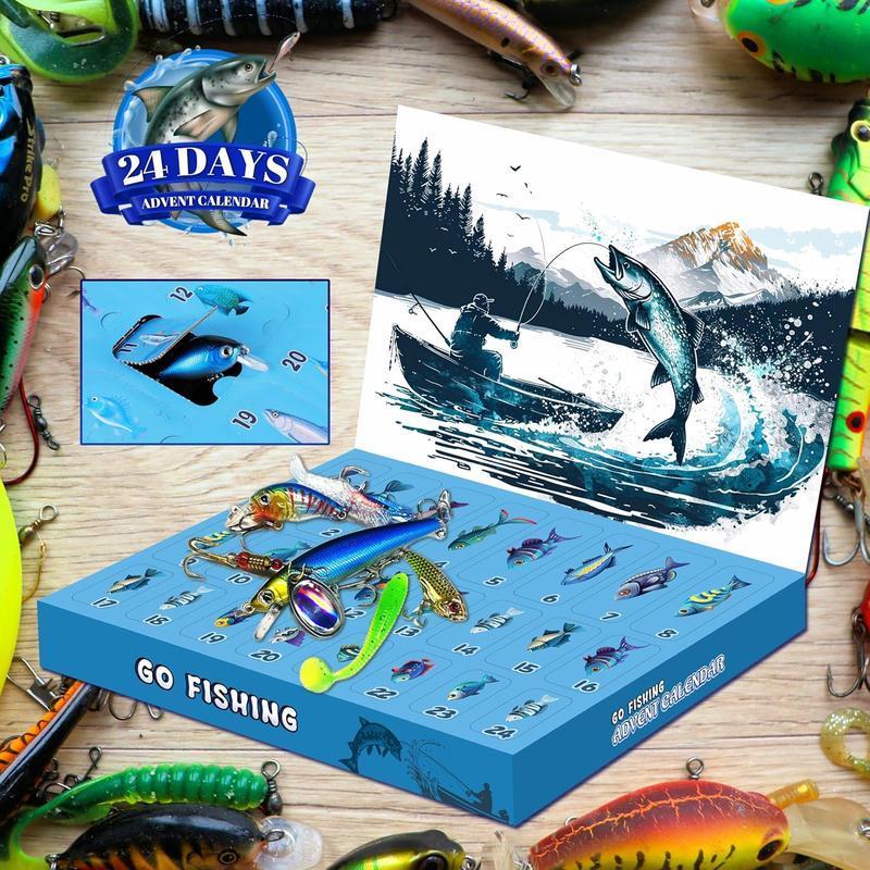 Christmas Fishing Lure Advent Calendar Blind Box Set with Minnow, Popper, and Spoons