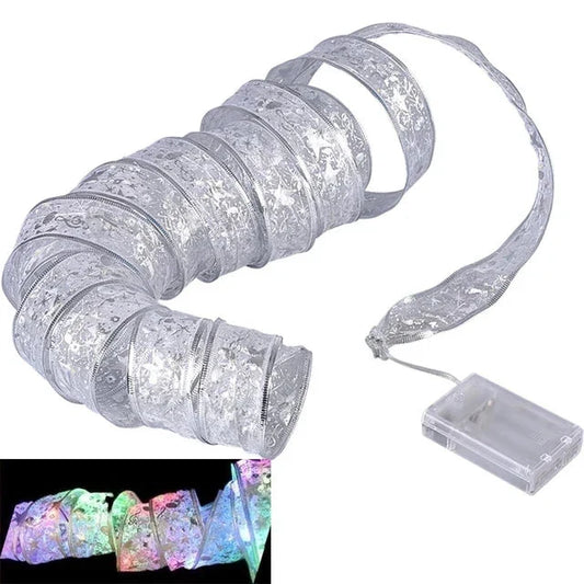 Christmas Ribbon Lights – LED Fairy Lights with Organza Ribbon for Christmas Trees, 3 m or 5 m, 6 Styles
