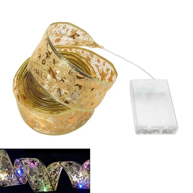 Christmas Ribbon Lights – LED Fairy Lights with Organza Ribbon for Christmas Trees, 3 m or 5 m, 6 Styles