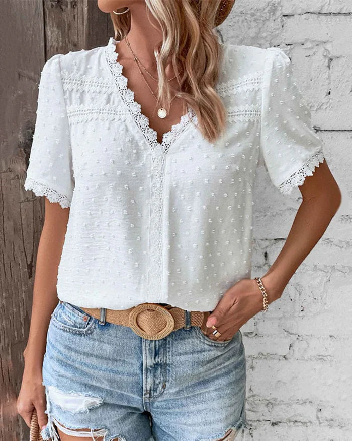 Image of Christy | Women's V-Neck Puff Sleeve Blouse