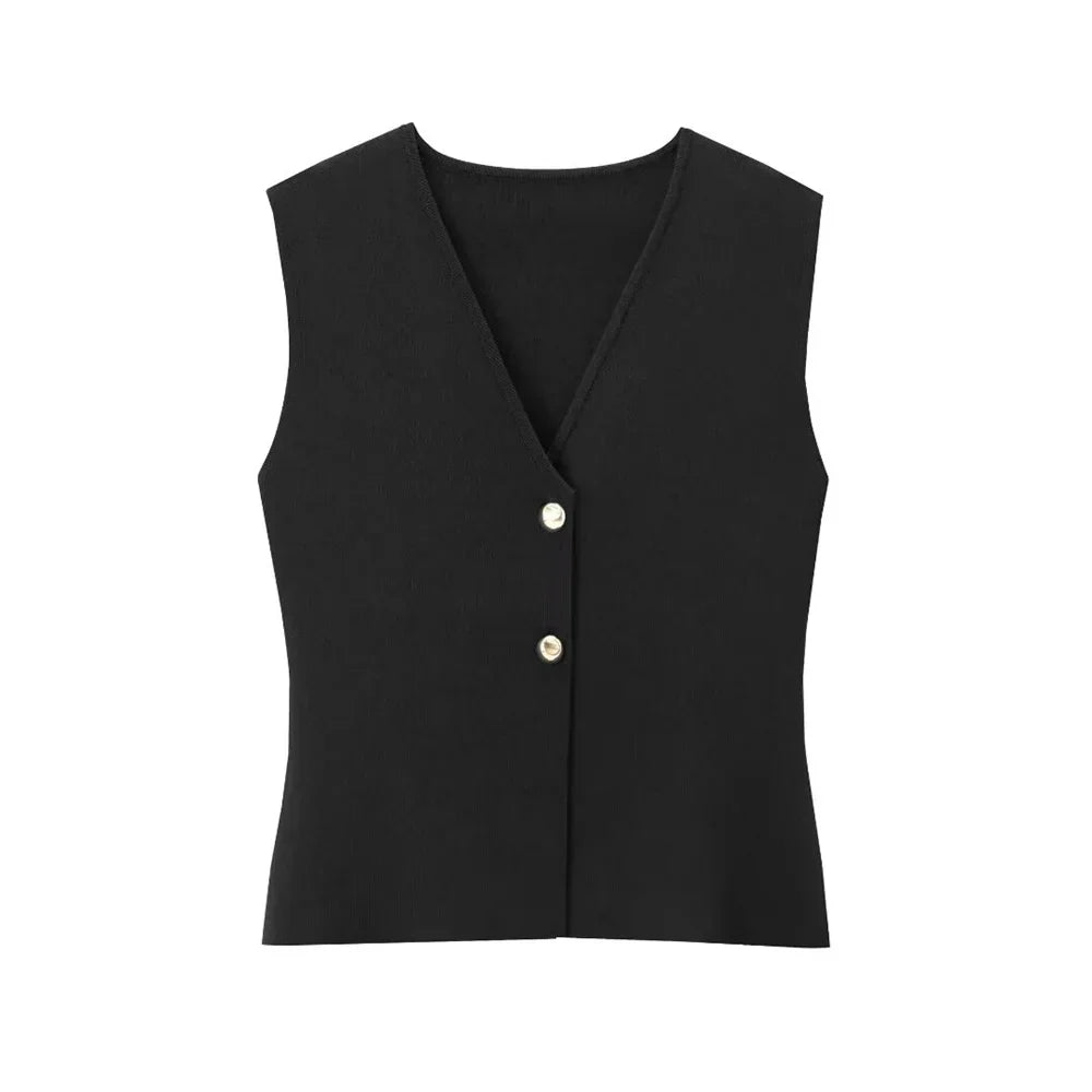 Image of Cindy | Women's Button Front Fitted Vest Top