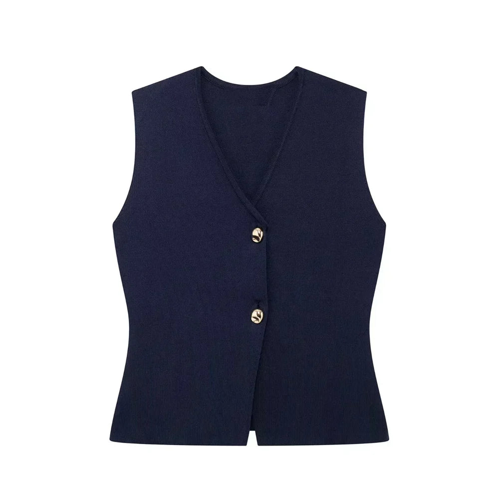 Image of Cindy | Women's Button Front Fitted Vest Top