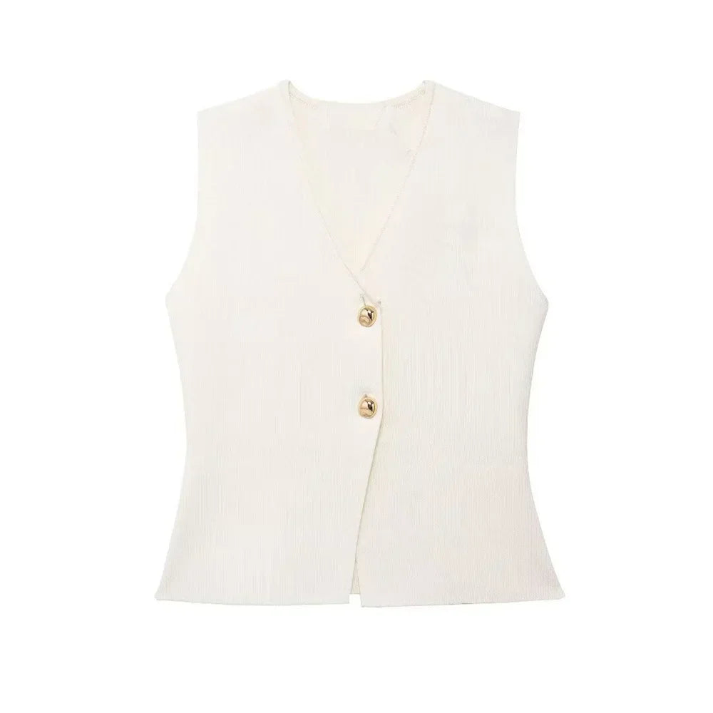 Image of Cindy | Women's Button Front Fitted Vest Top