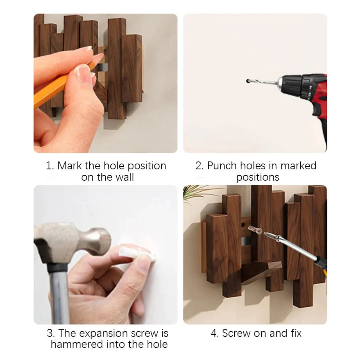 Coat Rack in Piano Style - Walnut/Beech Wood - Elegant Design