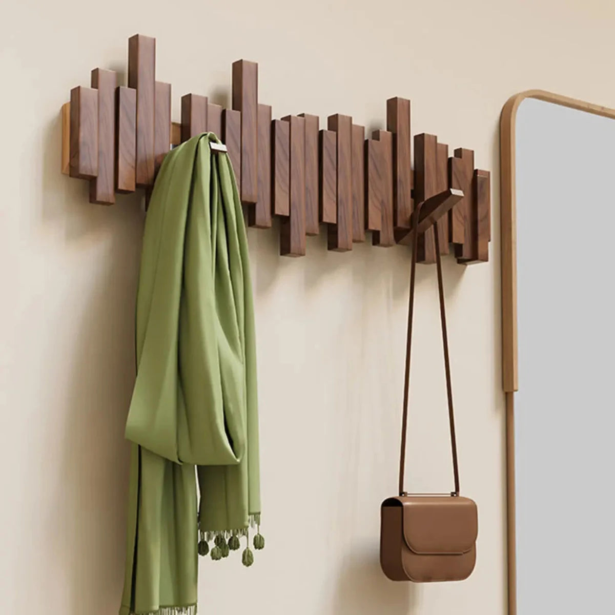 Coat Rack in Piano Style - Walnut/Beech Wood - Elegant Design