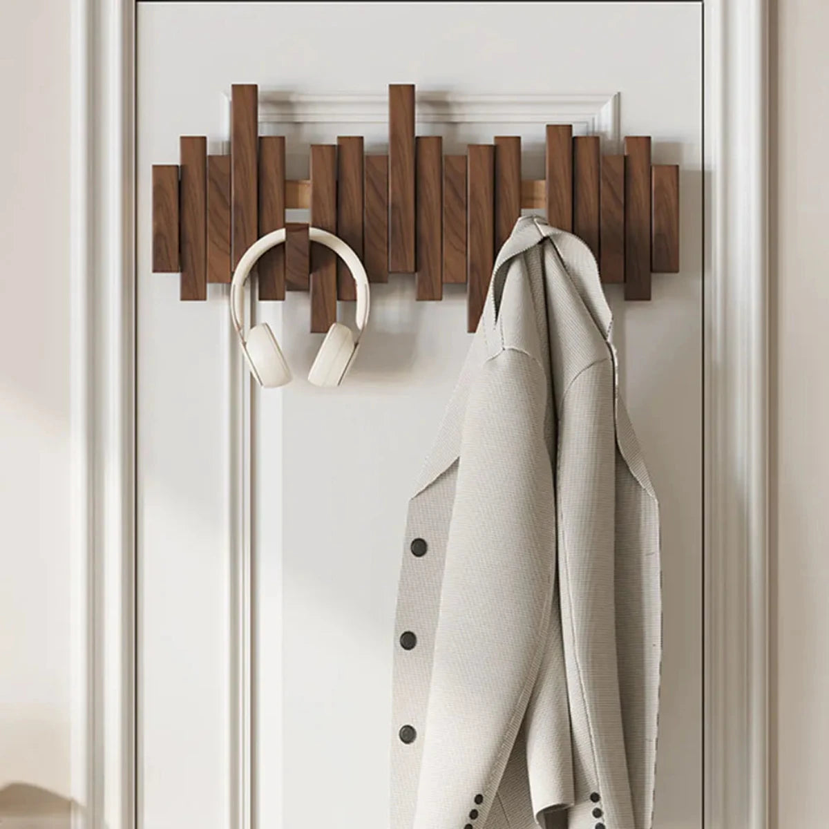 Coat Rack in Piano Style - Walnut/Beech Wood - Elegant Design