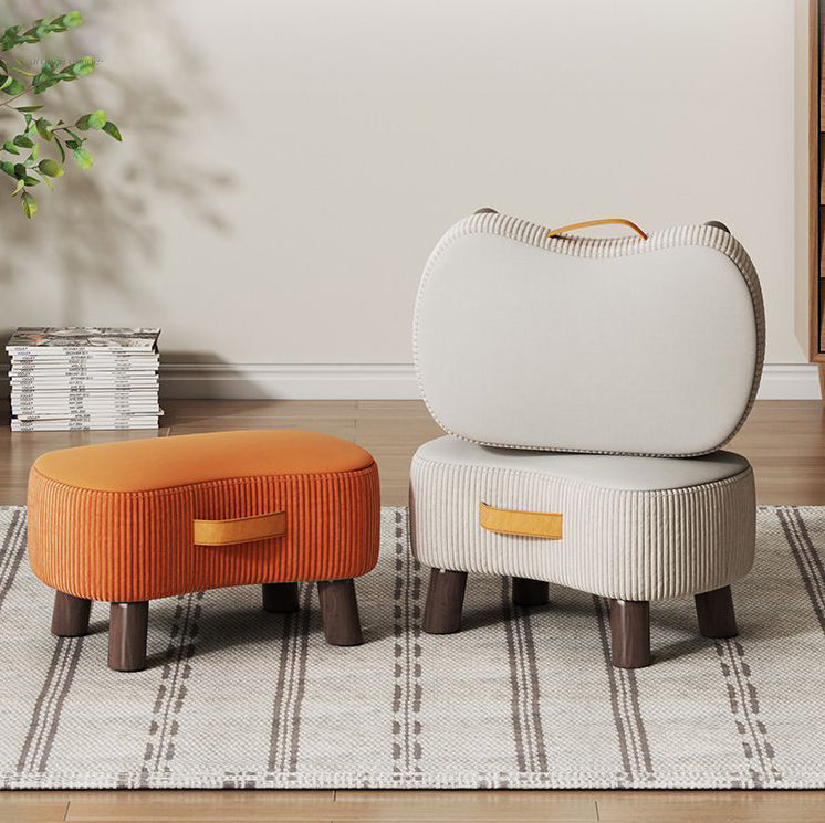 Contemporary Nordic Portable Synthetic Fabric and Pine Living Room Footstool