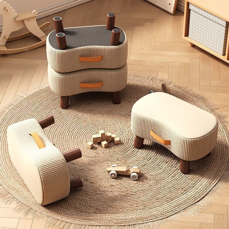 Contemporary Nordic Portable Synthetic Fabric and Pine Living Room Footstool