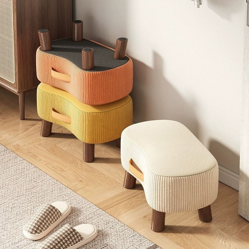 Contemporary Nordic Portable Synthetic Fabric and Pine Living Room Footstool
