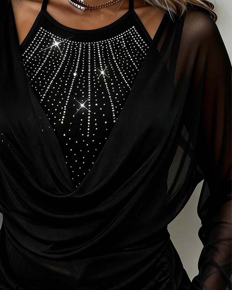 Image of Danielle | Women's Sheer Sleeve Cowl Neck Blouse