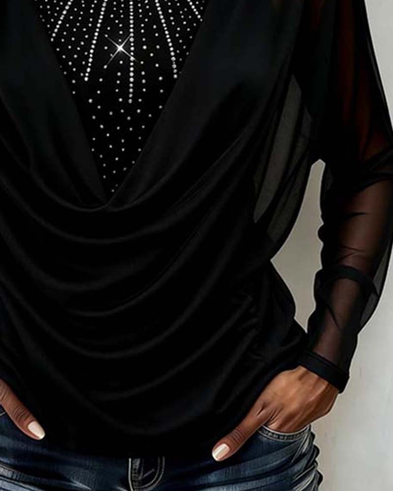 Image of Danielle | Women's Sheer Sleeve Cowl Neck Blouse