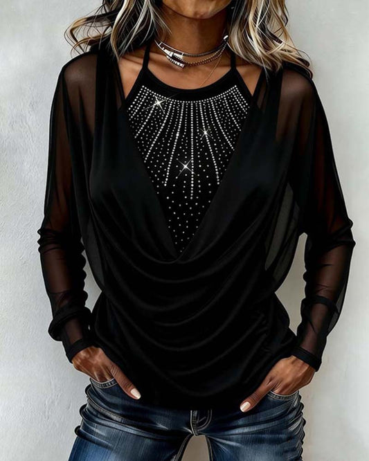 Image of Danielle | Women's Sheer Sleeve Cowl Neck Blouse