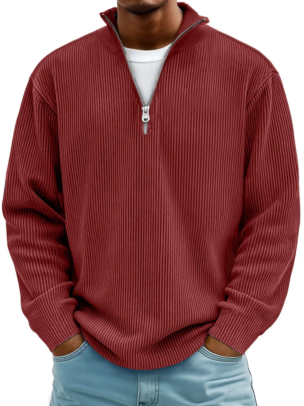 Image of David | Men's Half-Zip Ribbed Sweater