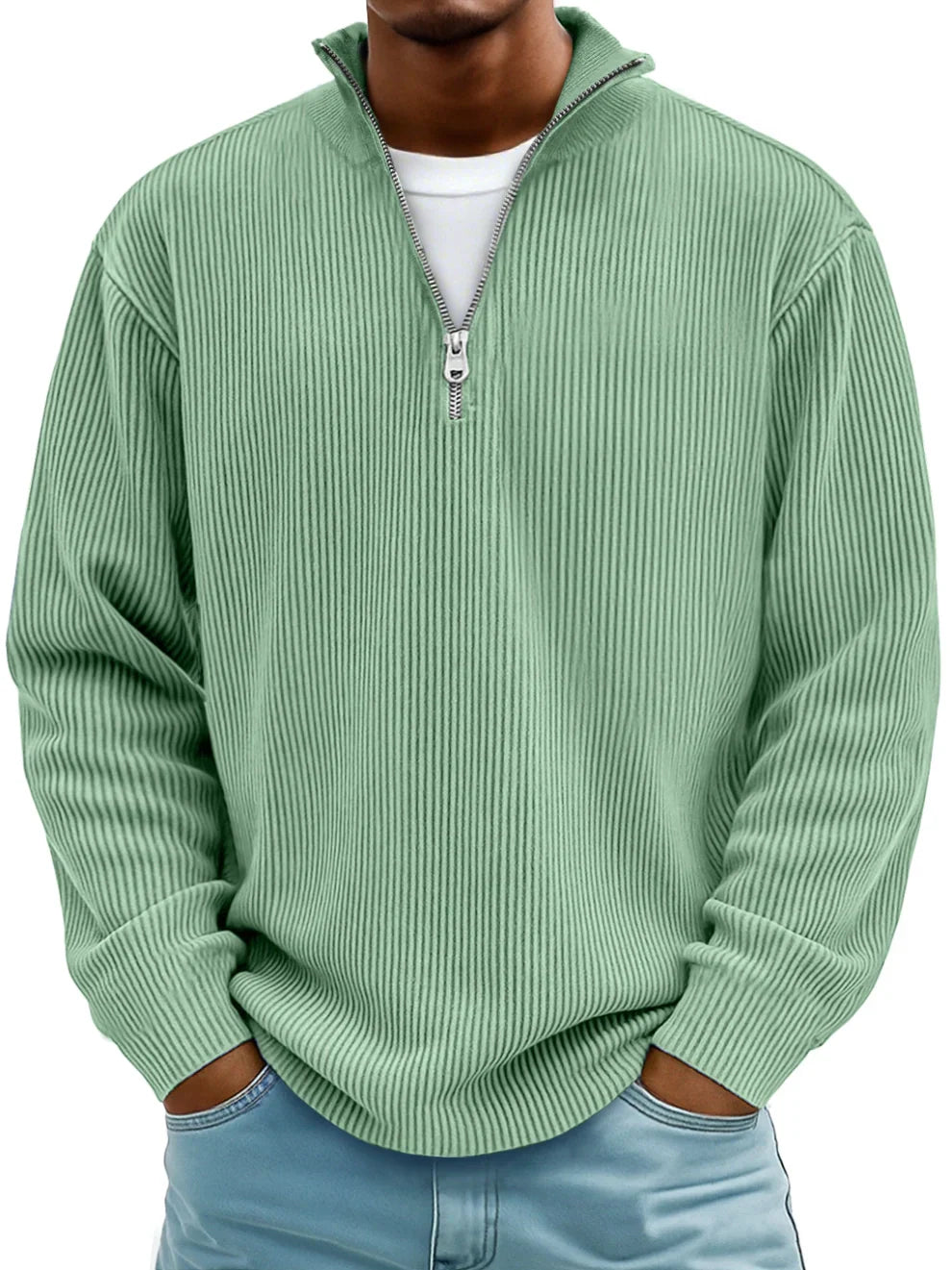 Image of David | Men's Half-Zip Ribbed Sweater