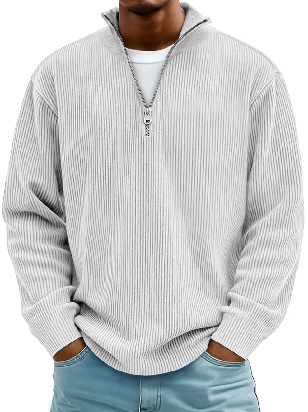 Image of David | Men's Half-Zip Ribbed Sweater