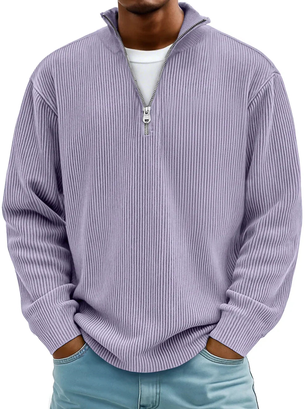 Image of David | Men's Half-Zip Ribbed Sweater