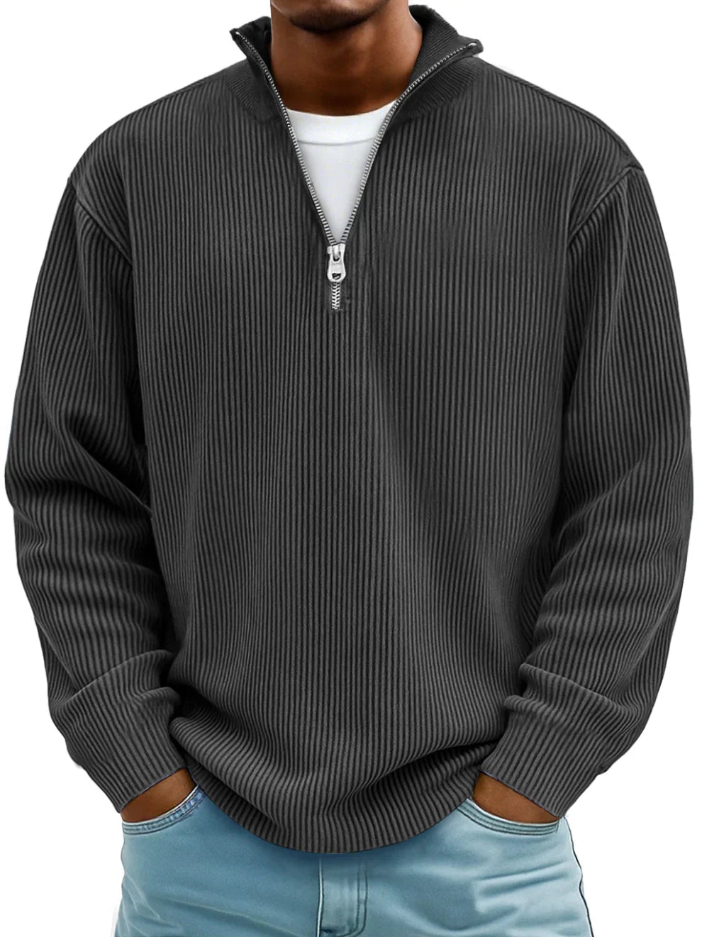 Image of David | Men's Half-Zip Ribbed Sweater