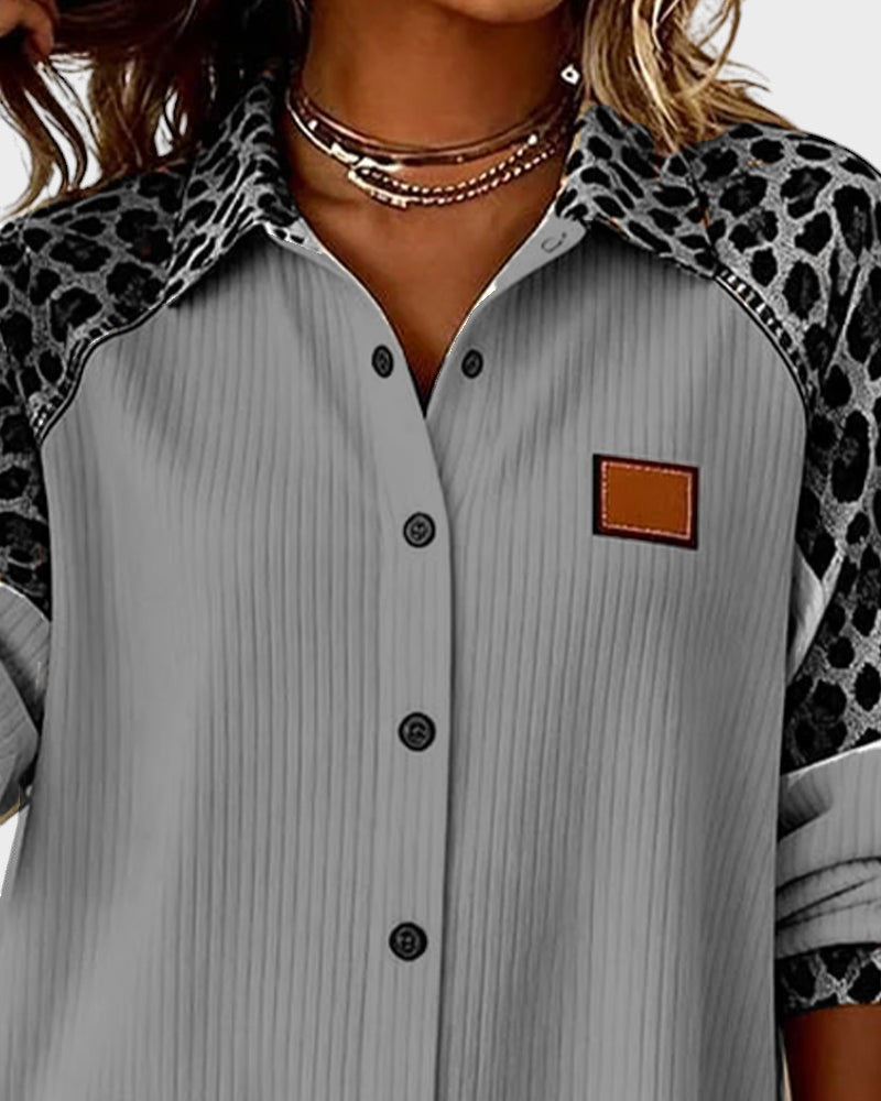 Image of Deanna | Women's Long Sleeve Leopard Print Button-Down Shirt