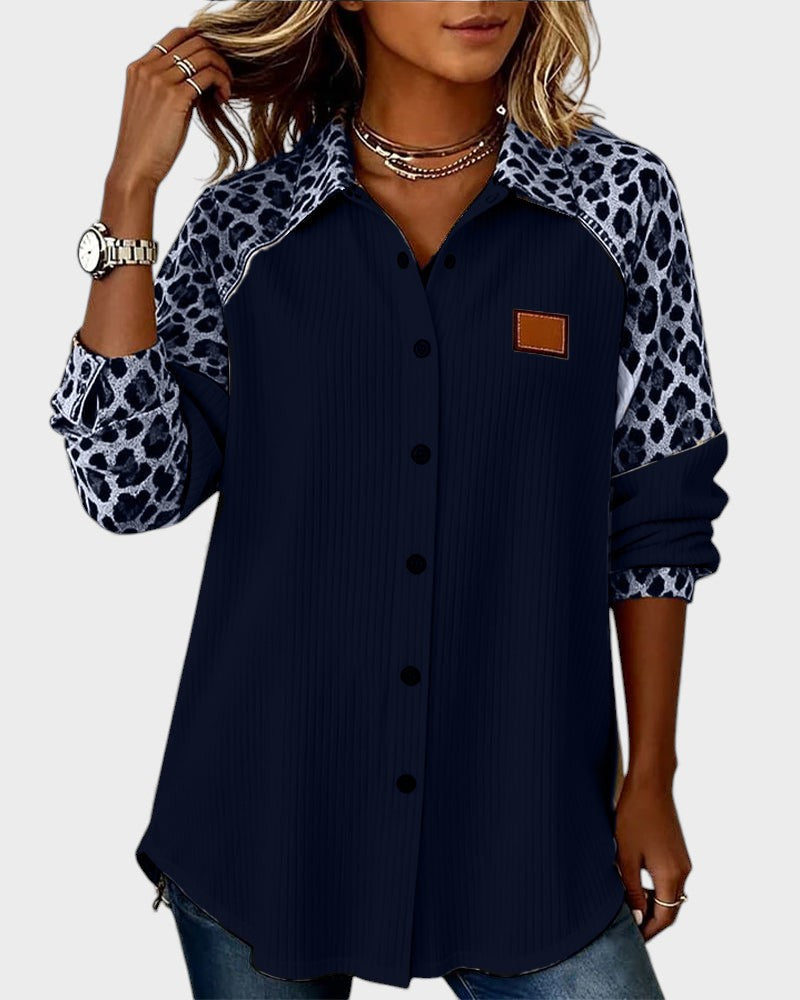 Image of Deanna | Women's Long Sleeve Leopard Print Button-Down Shirt