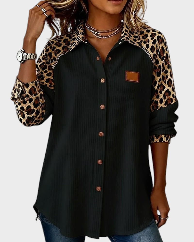 Image of Deanna | Women's Long Sleeve Leopard Print Button-Down Shirt