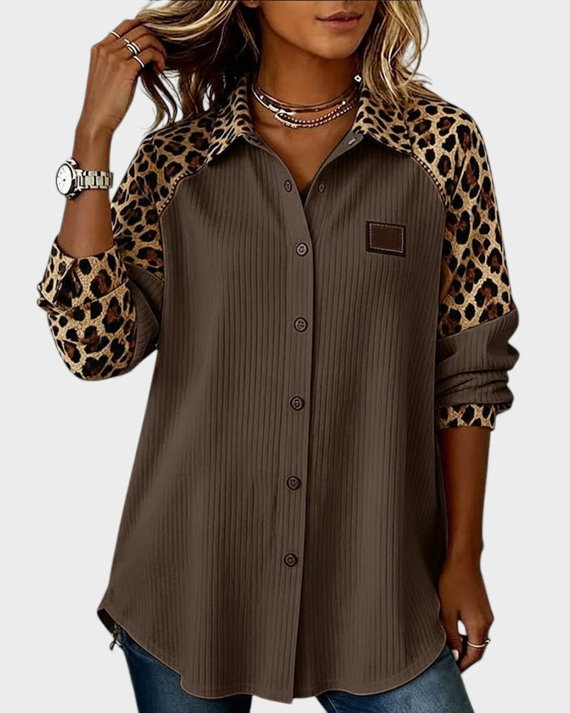Image of Deanna | Women's Long Sleeve Leopard Print Button-Down Shirt