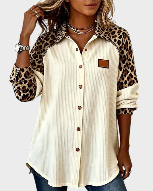 Image of Deanna | Women's Long Sleeve Leopard Print Button-Down Shirt