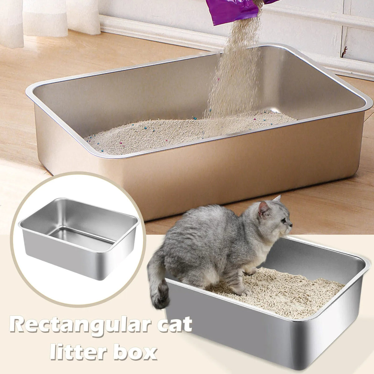 Deep-Sided Stainless Steel Cat Litter Tray