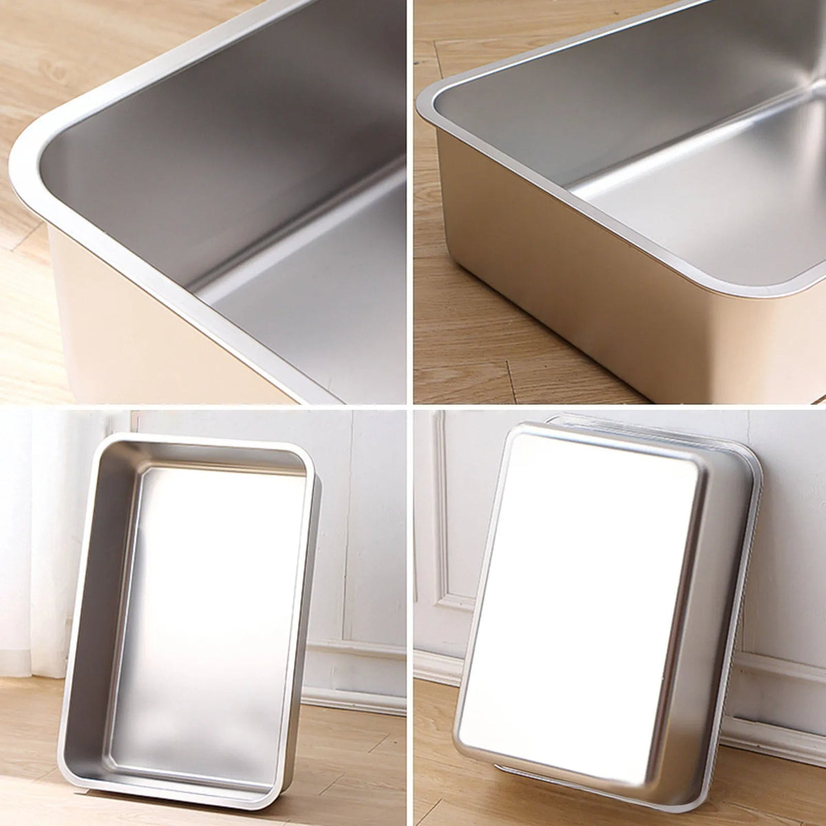 Deep-Sided Stainless Steel Cat Litter Tray