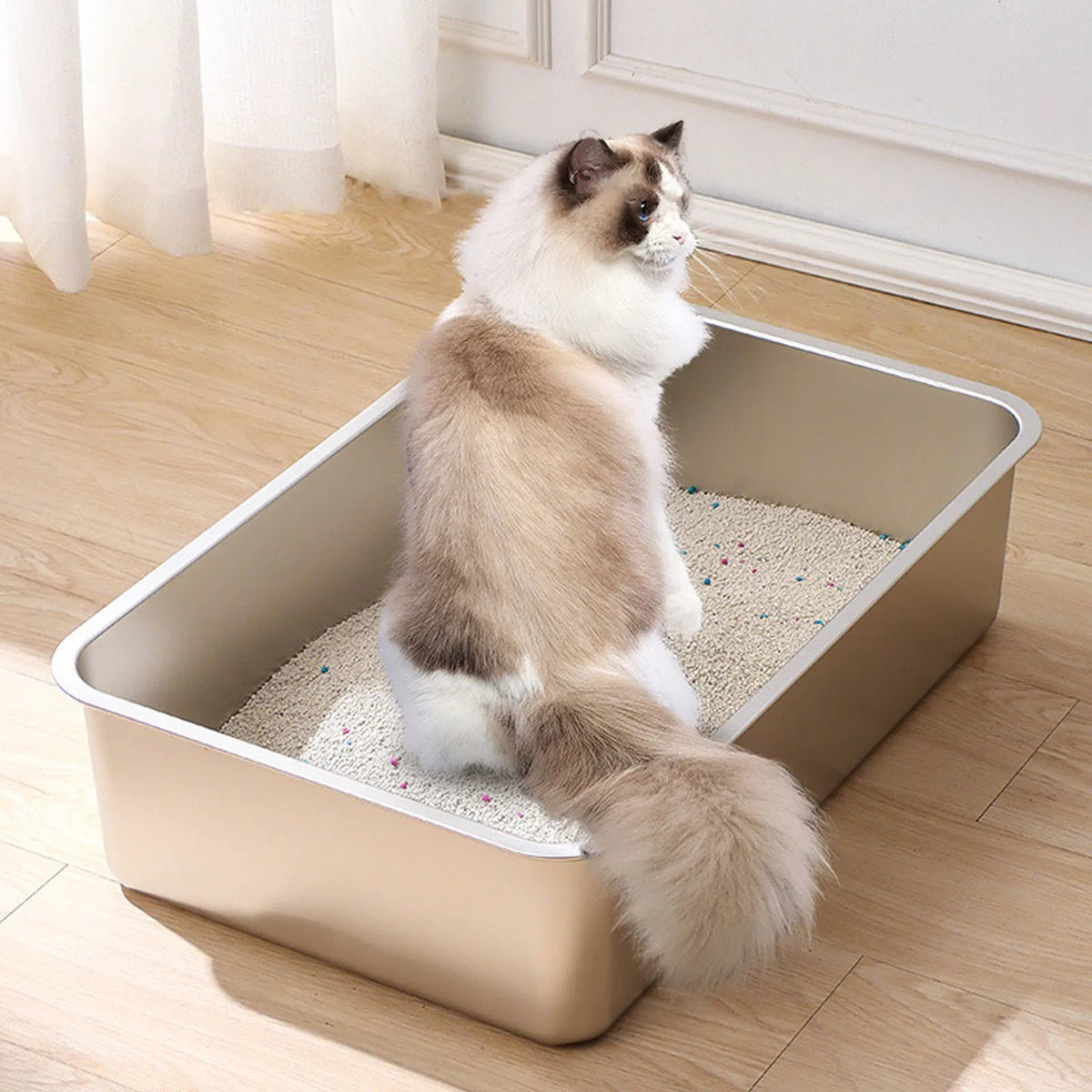 Deep-Sided Stainless Steel Cat Litter Tray