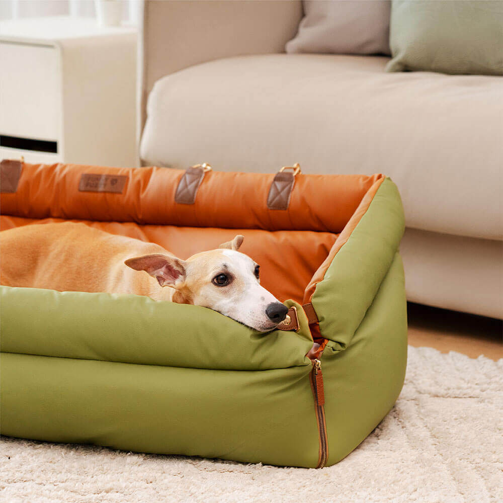 Dog Car Seat Bed Made of Faux Leather - Protection and Comfort